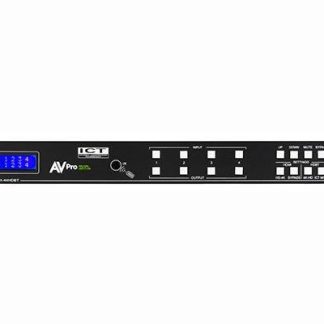 AV Pro Edge AC-MX-44HDBT 18Gbps True 4K60 4:4:4, 4x4 Matrix with four HDMI inputs as well as four mirrored HDBaseT outputs blocks.
