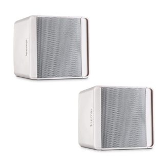 Biamp Desono KUBO5T 5" compact design two-way surface mount loudspeaker, 70 - 100 volt / 30 watts or 16 ohms / 80 watts, mounting bracket and safety cable included (Pair, White) - 911900