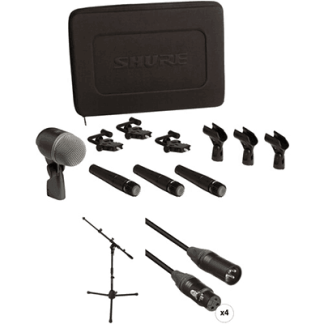 Shure DMK57-52 Drum Microphone Kit, includes 3 SM57 Microphones, one BETA 52A Microphone, three A56D Drum-mounting Systems, and a Carrying Case