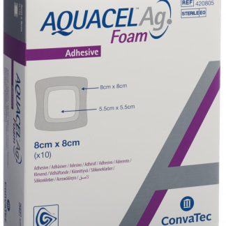 AQUACEL Ag Foam Schaumverband adhäsiv 8x8cm 10 Stk