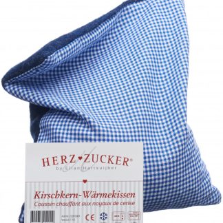 HERZZUCKER Kirschkernkissen 26x21cm Karo/Wollwalk blau