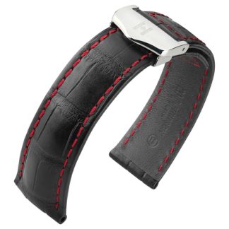 Watch Strap for TAG Heuer Folding Clasp - Hirsch Speed Louisiana Alligator Black with Red Stitching