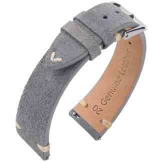 Suede Leather Vintage V-Stitch Watch Strap Gray