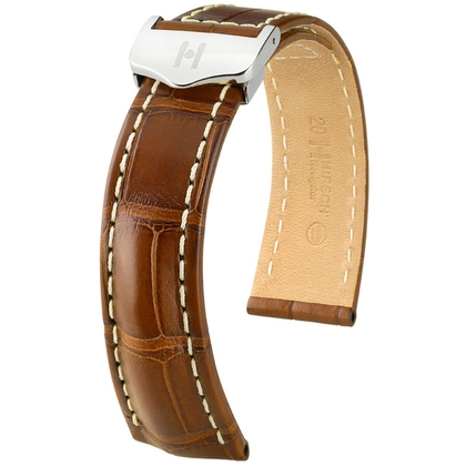 Watch Strap for Breitling Folding Clasp - Hirsch Navigator Louisiana Alligator Matte Golden Brown