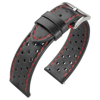 Rally Watch Strap Perforated Calf Skin Black - Red Stitching