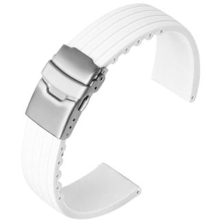 Silicone Rubber Watch Strap with Folding Clasp - White
