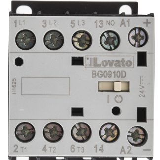 Contattore Lovato, serie BG, 3 poli, 3NO + 1NO, 9 A, 4 kW, bobina 24 V c.c.
