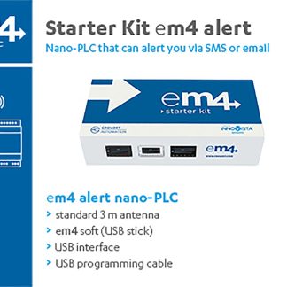 CPU PLC Crouzet em4, ingressi: 12 (analogico/digitale), 4 (digitale), uscite: 2 (PWM), 8 (Relè), 24 V c.c.