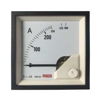 Amperometro analogico da pannello RS PRO, max 10 (Input) A, 250/5 (CT) A, 500 (Scle) A, c.a., foro L 68mm x H 68mm, 1%