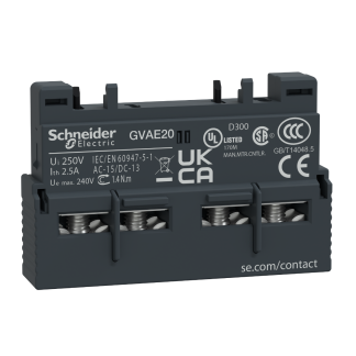 Contatto ausiliario Schneider Electric, 2 contatti, 2 N/A, montaggio frontale, serie GVAE