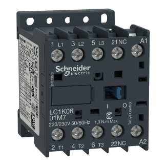 Contattore Schneider Electric, serie LC1K, 3 poli, 3 NA, 6 A, 2,2 kW, bobina 230 V c.a.