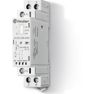 Contattore Finder, serie 22, 2 poli, 2NO, 25 A, 2,2 W, bobina 230 V ca/cc