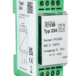 Trasmettitore di temperatura LKMelectronic LKM, 0°C→100°C, ingresso Pt1000, uscita 0 → 10 V, 15 → 26 V ac
