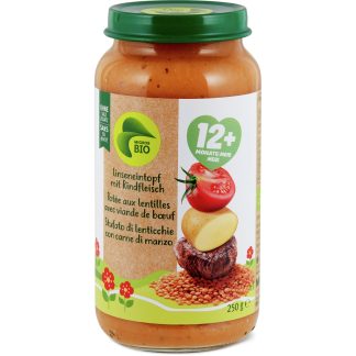Migros Bio · Baby food jar with lentils and beef · From 12 months