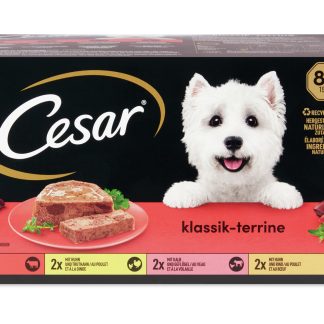 Cesar · pâté · 2x beef and liver, 2x chicken and turkey, 2x veal and poultry, 2x chicken and beef