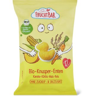 Fruchtbar Bio · Puffed snack, carrot, pumpkin, corn & rice · From 12 months