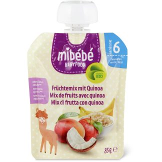 Mibébé Bio Babyfood · Squeeze pouches for babies mixed fruits and quinoa · From 6 months
