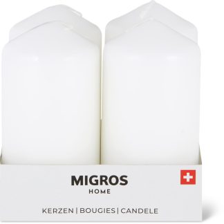 Migros Home · Cylindrical candles · 30h, 120 x 60mm, white, 4x250g