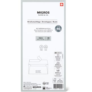 Migros Paper & Co. · Envelopes C5/C6 · Without window, with adhesive closure
