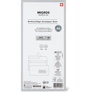 Migros Paper & Co. · Envelopes C5/6 · with right-hand window & adhesive closure