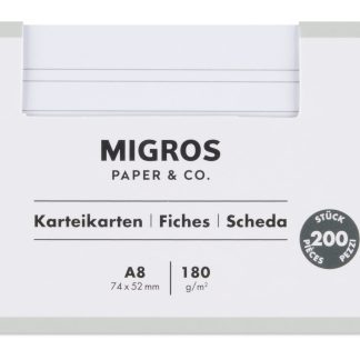 Migros Paper & Co. · Index cards A8 · 180g/m2
