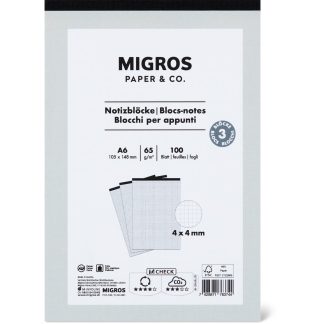 Migros Paper & Co. · Notepads A6 · 4mm checkered, 100 papers, 65g/m2
