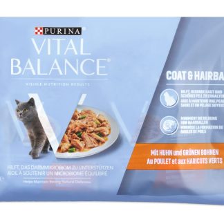 Vital Balance Coat & Hairball · complete feedingstuffs for cats · Chicken & green beans