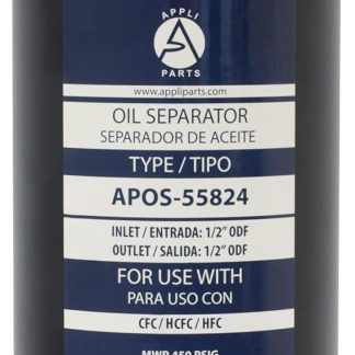 Маслоотделитель Appli Parts APOS-55824 1/2 дюйма, совместимый с CFC, HCFC, HFC, R22, R407C, R502, R134a, R404A, R507. Рабочая температура от -9°C до 120°C.