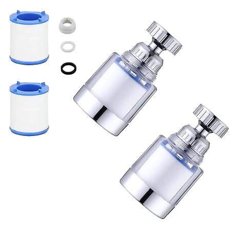 2 Filterkartuschen mit Wasserhahn-Wasserfilter, 360° Drehbarer Spültisch-Wasserhahn-Wasserfilter, Kohlewasser-Filtrations-Wasserhahn, с хлором, фторидом, Schwermetalle, hartes Wasser, für Zuhause