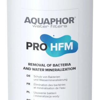 Сменный фильтр для воды Aquaphor Pro HFM 3-в-1: половолоконная мембрана, капиллярная мембрана, ультрафильтрация с барьером для бактерий до 0,1 микрона и реминерализация.