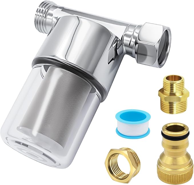 40 Mikron Waschmaschinen-Wasserfilter – проход для 1,27 см NPT и 1,9 см GHT – schützt Heizungen/Duschen und Geräte (Silber)