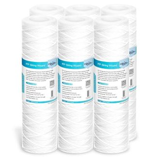 Фильтр для осадочной воды Membrane Solutions 10 дюймов, картридж с обмоткой для обратного осмоса, подачи воды и фильтрации частиц, сменный картридж для универсальной системы обратного осмоса 10 дюймов - 20 микрон, упаковка из 6 штук.