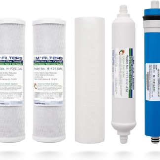 Комплект для замены мембран и фильтров обратного осмоса от Applied Membranes, производительностью 50 галлонов в сутки, с предварительным и постфильтром, полный комплект фильтров обратного осмоса и мембран для 5-ступенчатых систем фильтрации воды.
