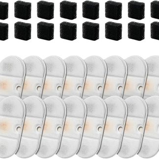32 Stk Ersatzfilter Set для Haustierbrunnen, 16 Ersatzfilter для Katzen Wasserspender и 16 Schwämme, vierstufiges Filtersystem mit Aktivkohle, для диспенсера для воды для домашних животных