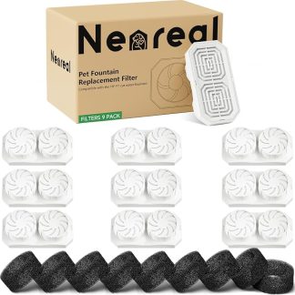 Neareal Offizieller 9er-Pack Ersatzfilter und Vorfilterschwämme für 3,2 л Edelstahl-Katzen-Wasserbrunnen