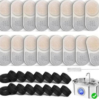 16 + 16 Stück Katzenwasserbrunnenfilter, Ersatz-Set, совместимый с Apuk Edelstahl, 3,2 л Wasserspender, вкл. 16 Filter + 16 Schwämme + eine Reinigungsbürste