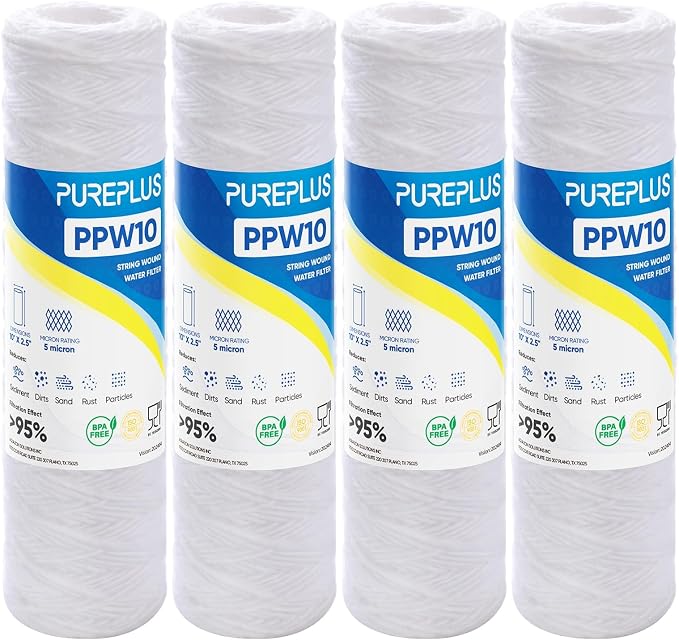 Домашний осадочный фильтр PUREPLUS 5 микрон 10 дюймов x 2,5 дюйма от Faserwickel für Brunnenwasser — заменитель RO-системы, WP-5, Aqua-Pure AP110, CFS110, Culligan P5, WFPFC4002 6 шт.