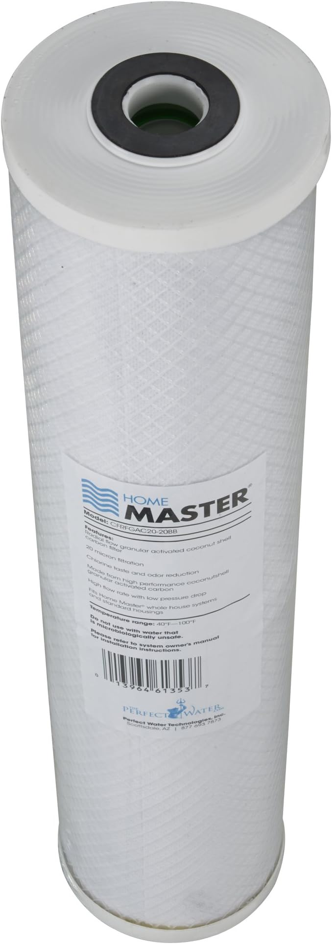 Сменный фильтр для воды Home Master CFRFGAC20-20BB с радиальным потоком и активированным углем (GAC), размер пор 20 микрон, белый.