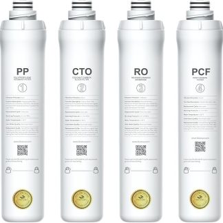 Комплект из 4 сменных фильтров для Bluevua RO100ROPOT: 1 полипропиленовый (PP), 1 фильтр CTO, 1 фильтр обратного осмоса (RO) и 1 фильтр PCF.