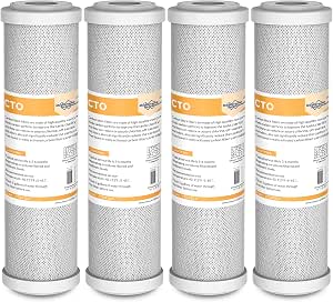 Фильтр-блок Membrane Solutions 2,5 x 10 дюймов, активированный уголь, сменный картридж для фильтрации воды с активированным углем для систем фильтрации всего дома, для обратного осмоса, упаковка из 4 штук.