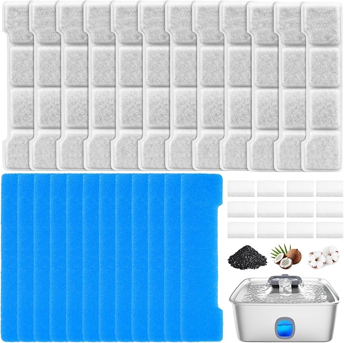 12 Упаковка Katzenbrunnen Filter for Sibays 15L Hunde Trinkbrunnen Edelstahl SIFS76DE, вкл. 12 Stück Filter Trinkbrunnen Katzen & 12 Vorgefilterter Schwämme & 12 Schwämme für Pumpe