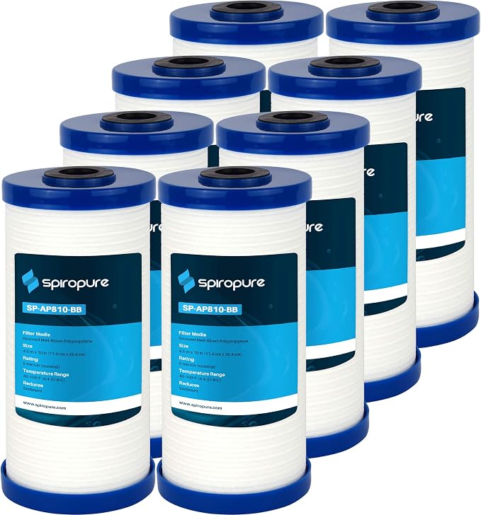 Сменный фильтр SpiroPure для осадочного фильтра 3M Aqua-Pure AP810 5618902 из полипропилена с канавками 10x4,5 дюйма, размер пор 5 микрон (упаковка из 8 шт.)