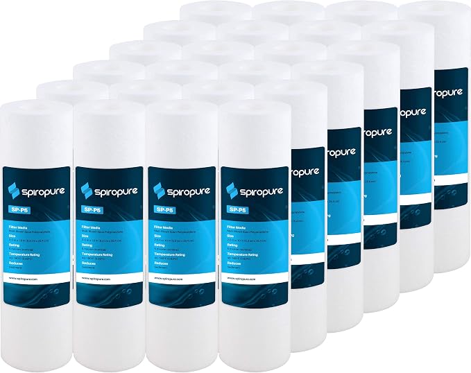 Фильтр для осадка SpiroPure для Pentek P5 155014-43 SDC-25-1005, полипропиленовый, 10 x 2,5 дюйма, 5 микрон (упаковка из 24 шт.)